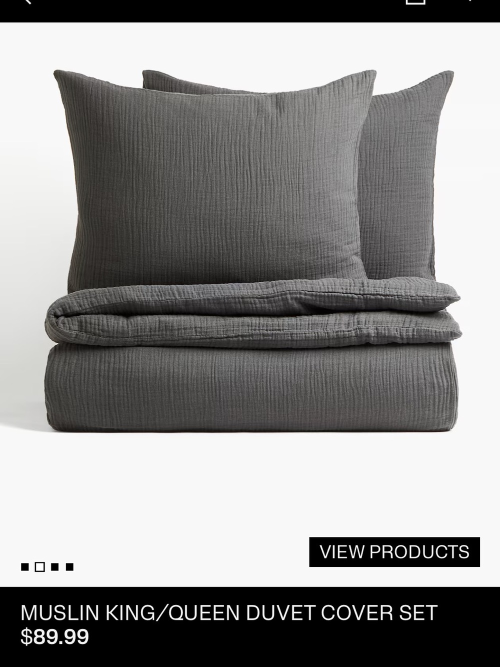 H&M Home Cotton Duvet Cover Set - Charcoal size King. No offers. - Picture 3 of 5